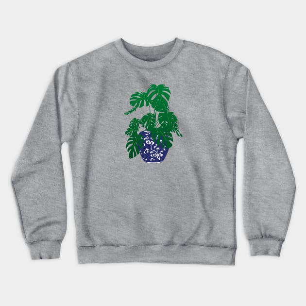 Monstera Plant in Blue and White Plant Pot | Monstera Leaves | House Plants | Pot Plants | Potted Plants | Crewneck Sweatshirt by Eclectic At Heart